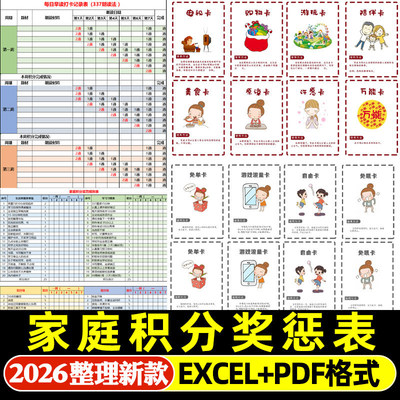 家庭积分奖罚规则表电子版 儿童小学生家庭奖励兑换明细表