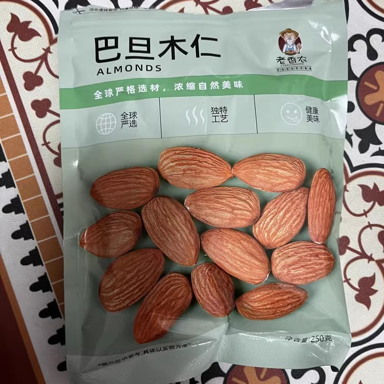 【老香农】巴旦木仁500g原味熟大杏仁坚果袋装包装烘焙熟扁