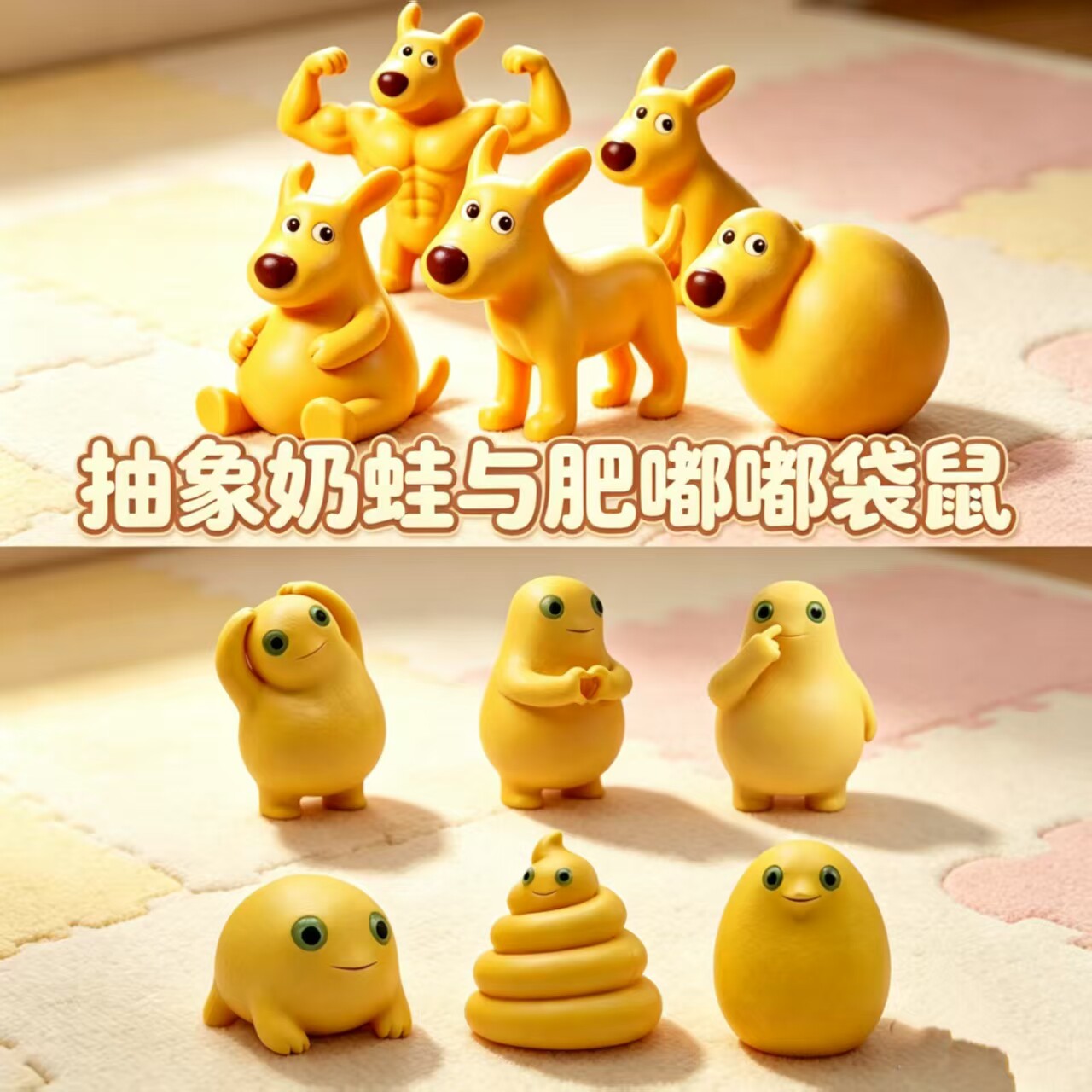 抽象奶蛙手办奶龙猎奇与肥嘟嘟袋鼠可爱手办桌面装饰摆件玩具