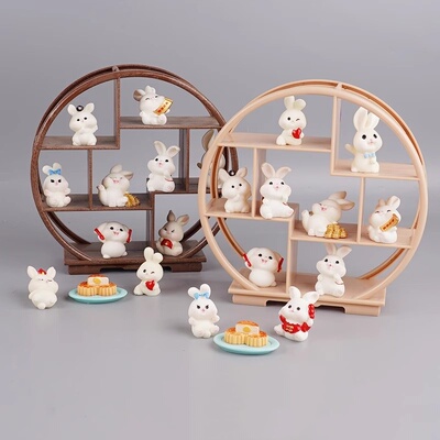 好看迷你仿真博古架儿童过家家兔子中秋月饼展示架模型玩具小摆件