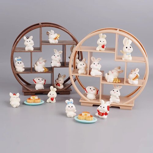 好看迷你仿真博古架儿童过家家兔子中秋月饼展示架模型玩具小摆件