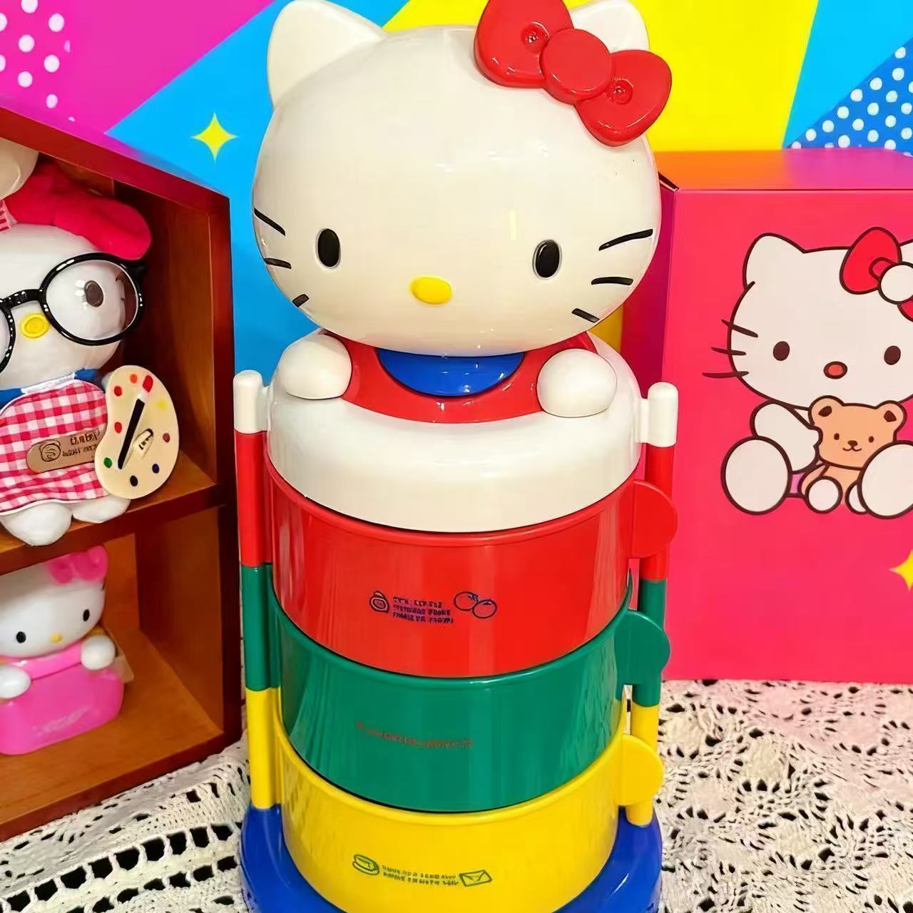 HelloKitty卡通收纳盒三层桌面整理盒可爱多巴胺小猫收纳首饰收纳