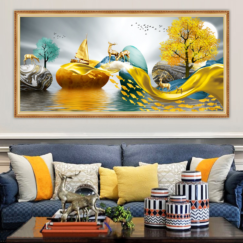 现代轻奢客厅自粘画沙发背景墙贴画麋鹿壁画餐厅卧室墙面遮丑装饰图片