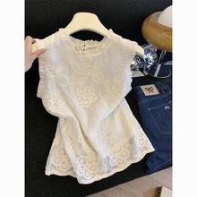 法式重工刺绣无袖衬衫女夏款2025高级感雪纺背心外穿薄款网纱上衣