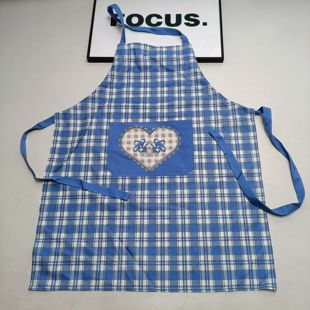 任意2件包邮锈斑瑕疵外贸原单蓝白格子纯棉一根绳围裙A