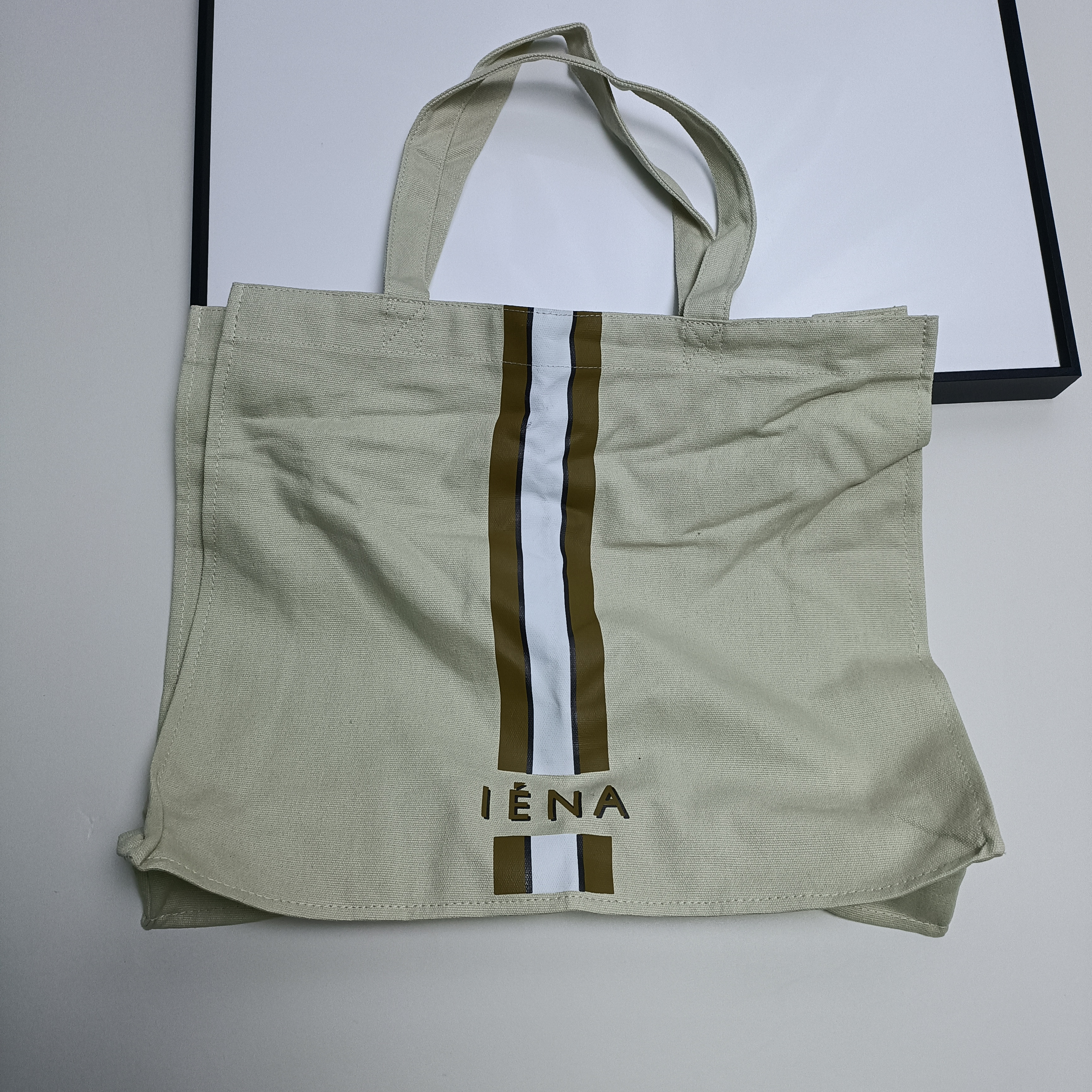 雅致风格蛋清色胶印宽底手提帆布袋环保袋满20元包邮外贸原单