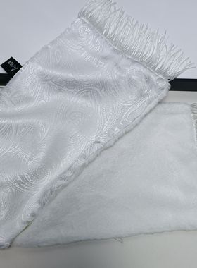 复合双面秋冬氛围感漂白色织锦缎花流苏围巾围脖披肩满20元包邮