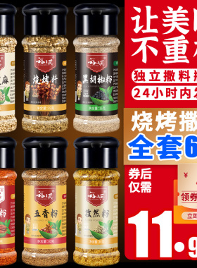烧烤调料组合6瓶孜然粉 露营撒料蘸料辣椒盐黑胡椒烤肉专用烧烤料