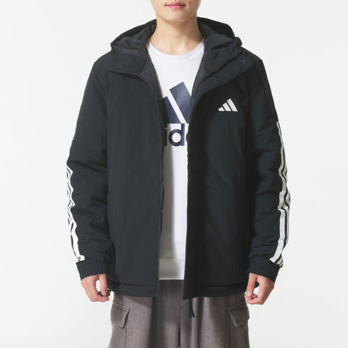 阿迪达斯男款连帽防风棉服外套