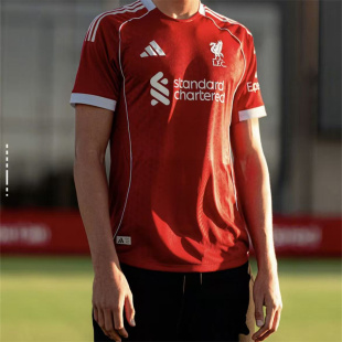 adidas AEROREADY 主场修身圆领吸湿排汗足球衣男款草莓红JV6423