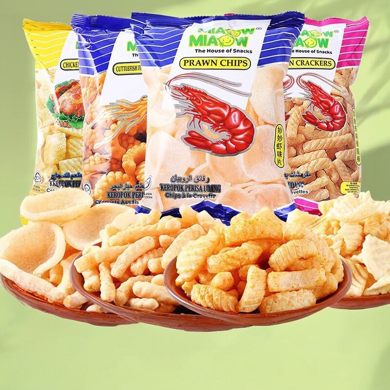 马来西亚进口膨化零食妙妙鱿鱼卷虾条鸡味香脆片60g*6袋休闲零食