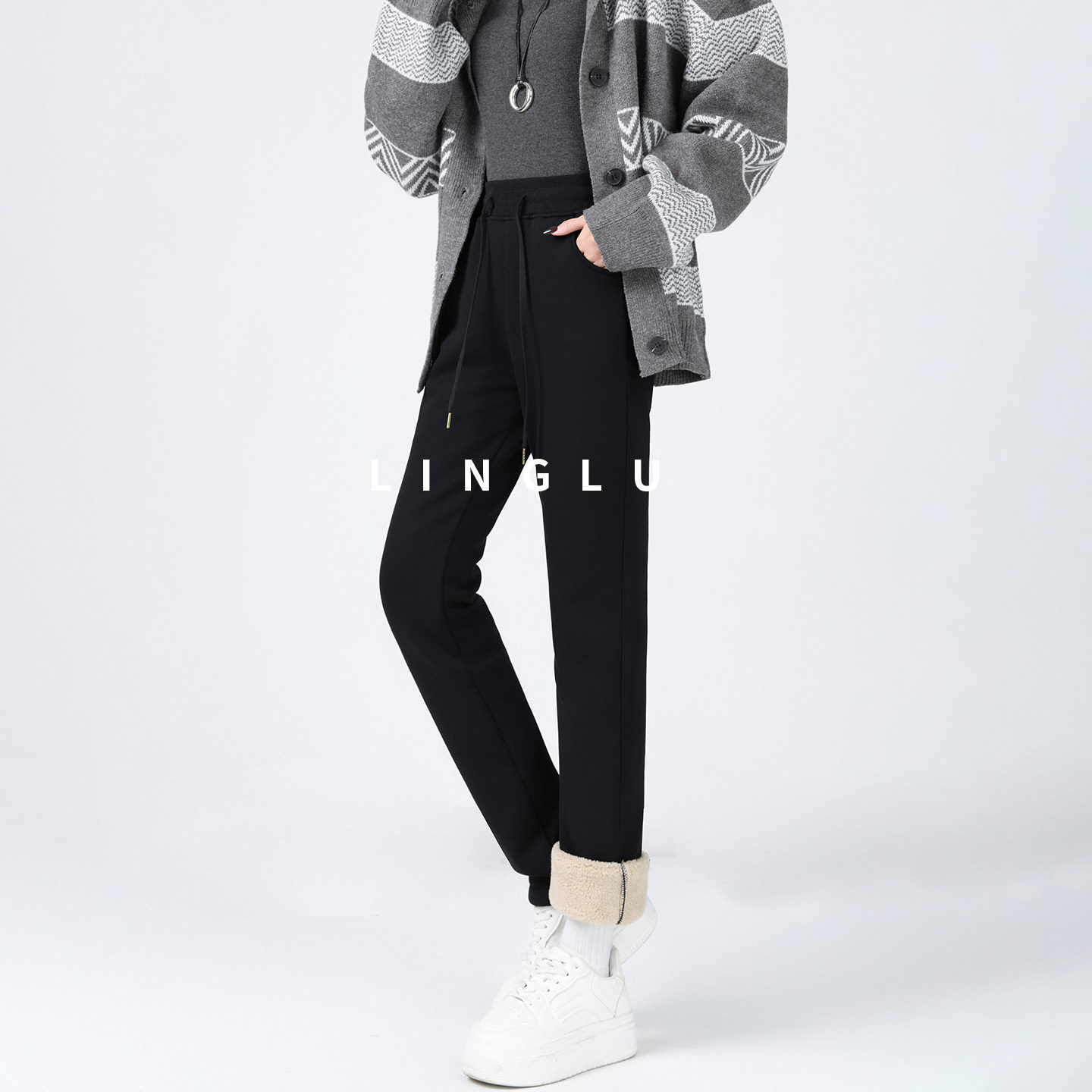 【一键修形】窄版直筒裤女冬季加绒黑色运动裤加厚卫裤羊羔绒裤子,女装/女士精品,卫裤,淘宝优惠券,粉丝福利购,淘宝优惠卷