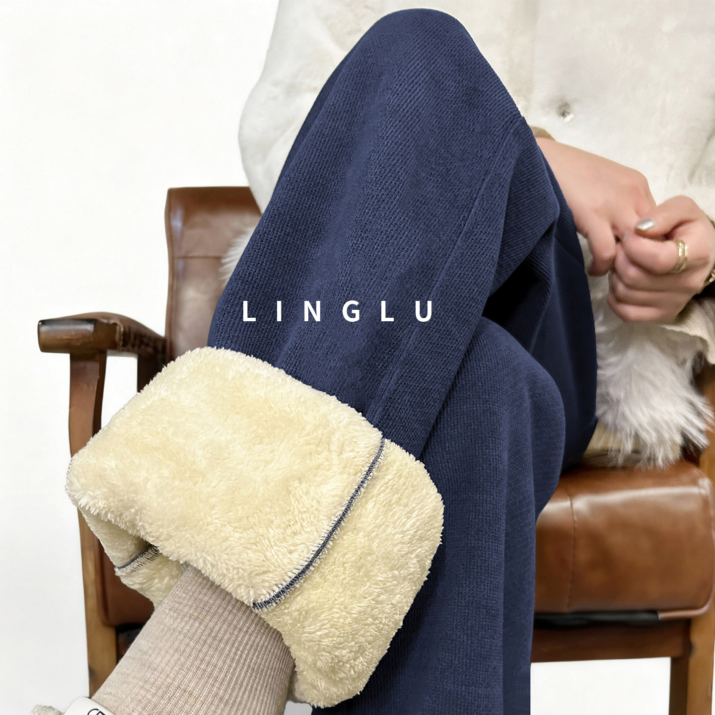 灯芯绒加绒阔腿裤女秋冬加厚裤子