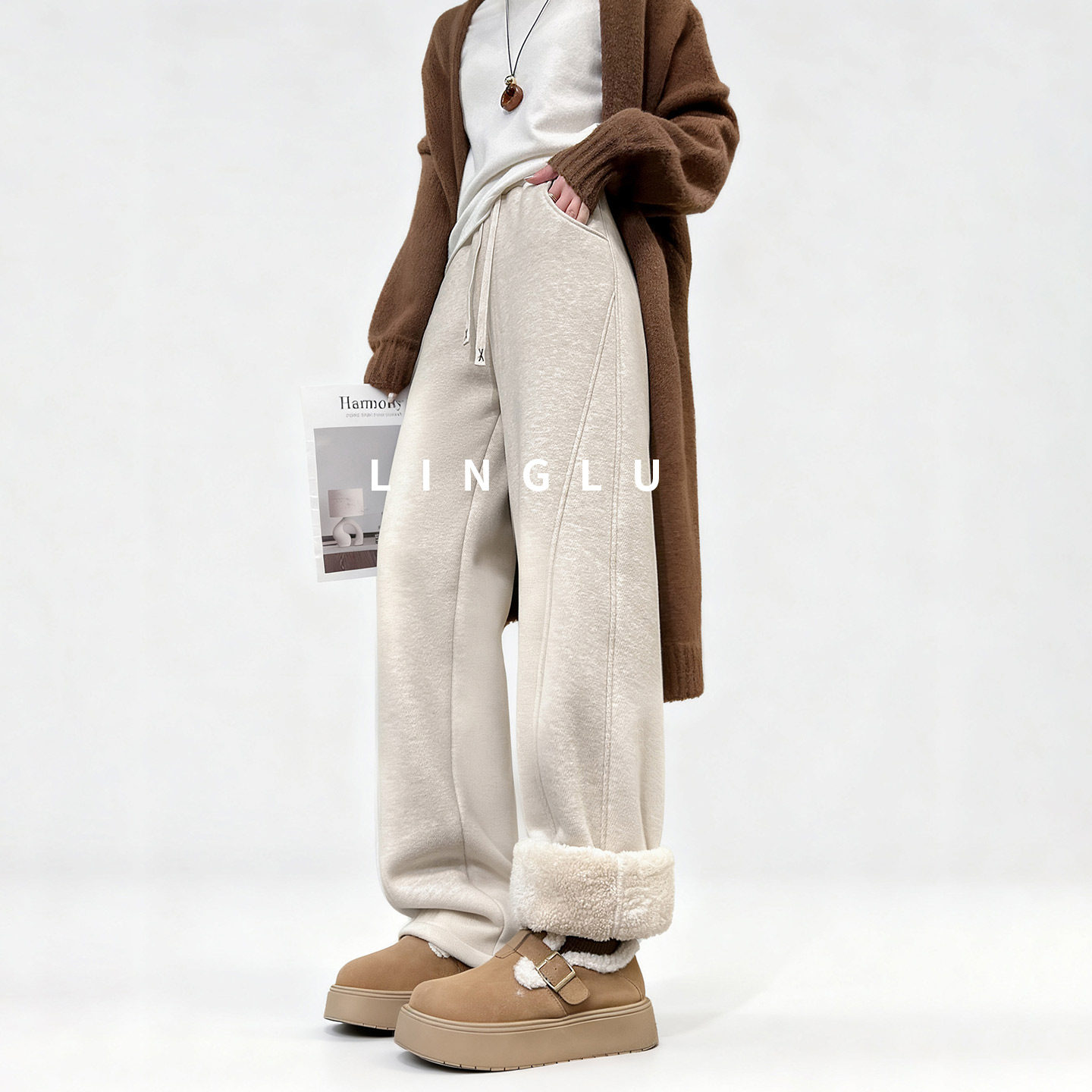 客供白色香蕉裤女秋冬羊毛棉裤加厚保暖直筒阔腿裤加绒加厚裤卫裤,女装/女士精品,大码裤装,淘宝优惠券,粉丝福利购,淘宝优惠卷