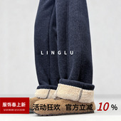 女羊羔绒运动裤 藏青色加绒加厚卫裤 宽松羊毛直筒棉裤 冬寒克星