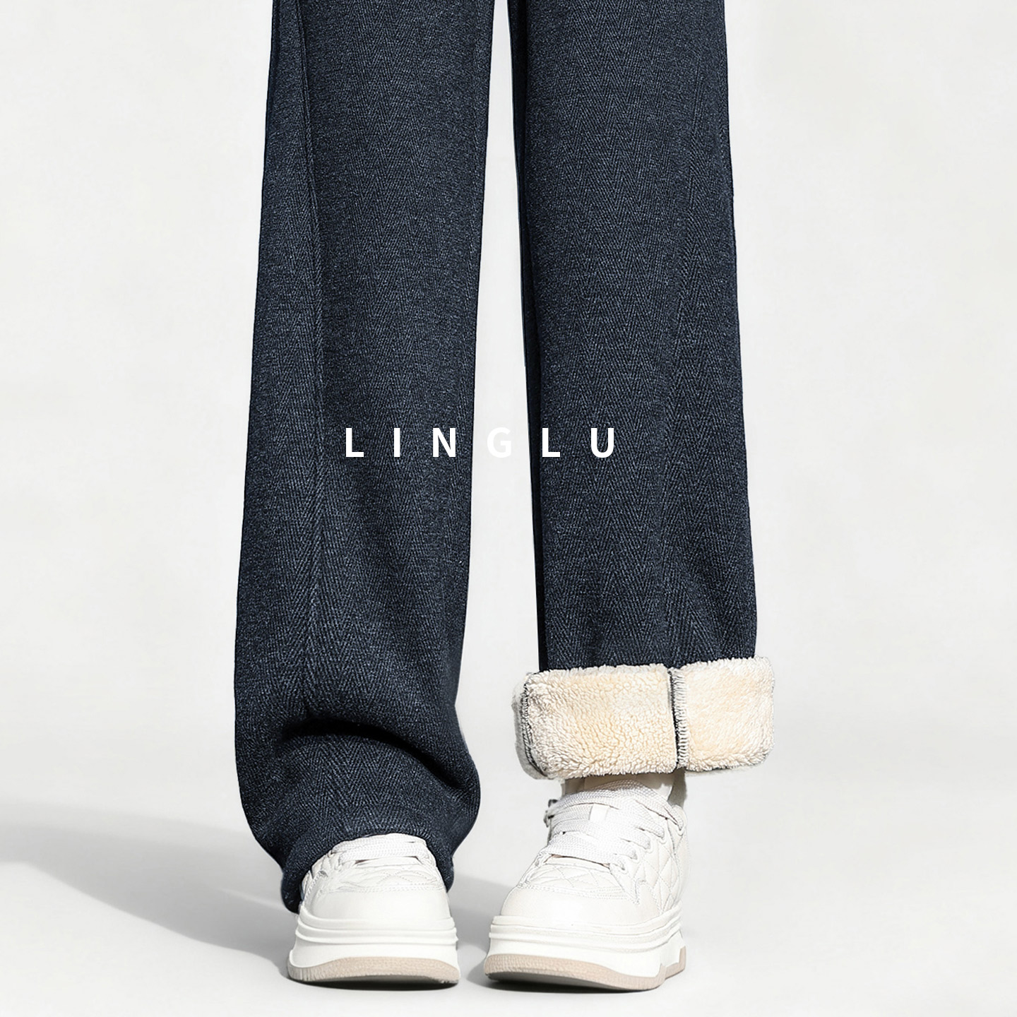 巨厚羊羔绒保暖显瘦直筒阔腿裤