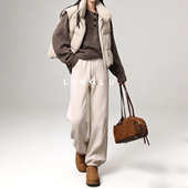 糯米羊毛 卫裤 女秋冬米白色香蕉灯笼裤 休闲运动裤 羊羔绒束脚裤