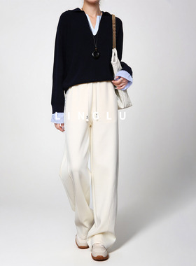 【加绒空气层】白色香蕉裤女秋冬加厚弯刀阔腿裤加长休闲运动卫裤