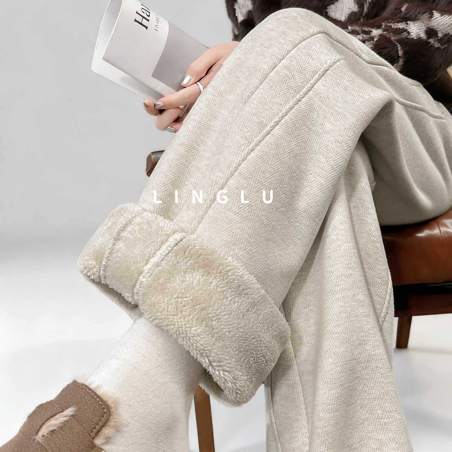 翎露加绒加厚阔腿裤冬季外穿