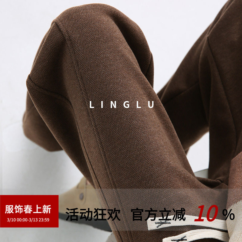 琥珀流光风香蕉裤女秋冬2025新款宽松休闲裤加绒直筒阔腿大码棉裤