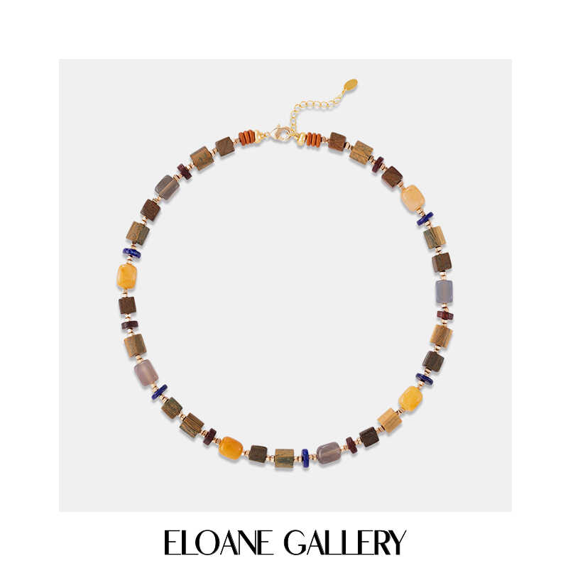 ELOANE GALLERY·落岸天然石檀木黄玉灰玛瑙项链小众设计锁骨链