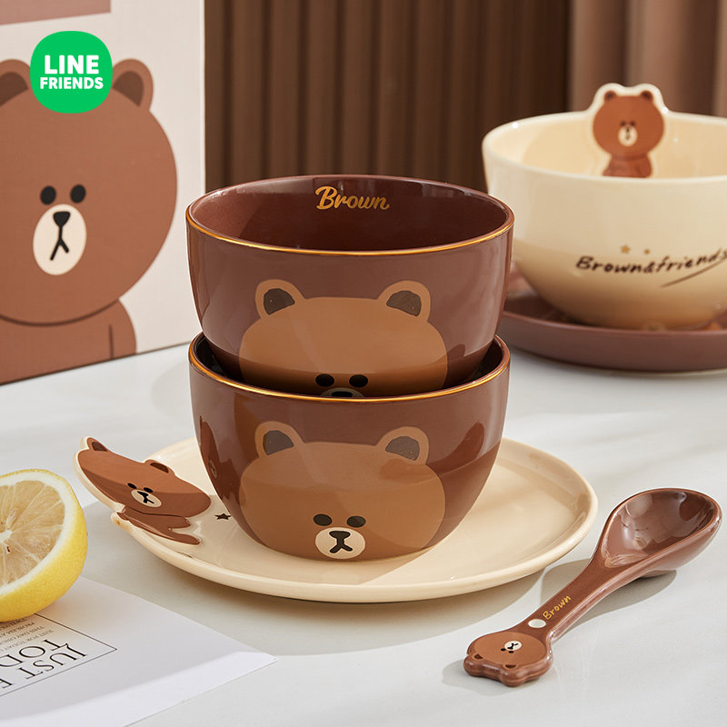LINE布朗熊碗盘套装陶瓷碗家用新款餐具高级感米饭碗可爱碗盘套装,餐饮具,碗,淘宝优惠券,粉丝福利购,淘宝优惠卷