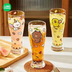 LINE FRIENDS玻璃杯2026新款啤酒杯水杯女杯子夏季家用冷饮果汁杯