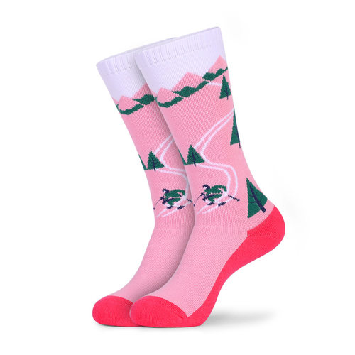 两只狼儿童滑雪袜毛巾底加厚吸汗冬季户外运动长筒保暖圣诞树袜子