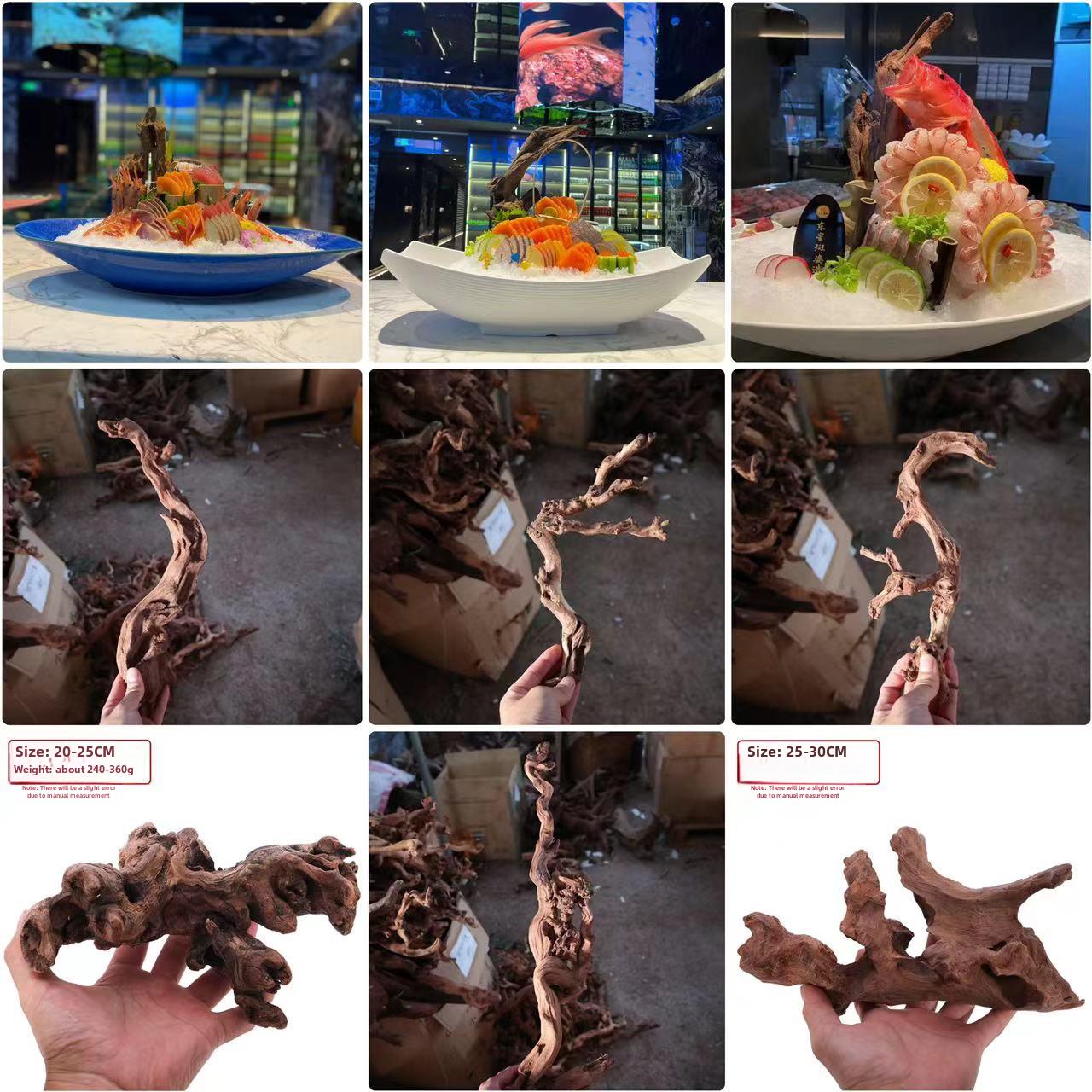 生鱼片枯木树根装饰海鲜姿态装饰异型枝天然树根龙红枣树枝迎宾松