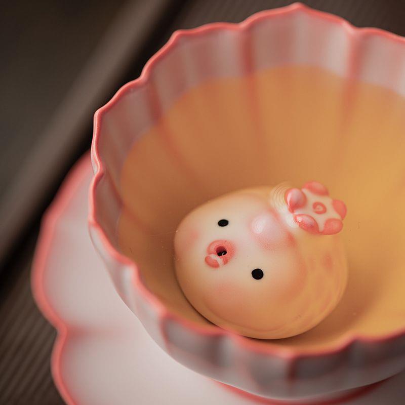 网红泡泡鱼陶瓷茶宠茶杯创意吐泡泡小胖鱼主人杯单杯女士个人专用