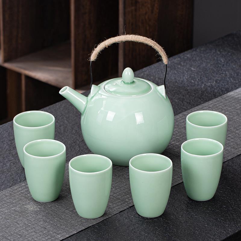青瓷茶具套装家用陶瓷大号日式冷水壶整套现代简约茶壶茶杯提梁壶