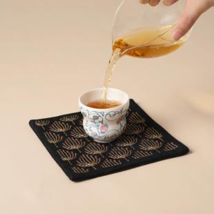 云杨茶舍钢琴黑蒲公英壶垫刺子绣茶席吸水垫茶桌垫布干泡茶杯垫子