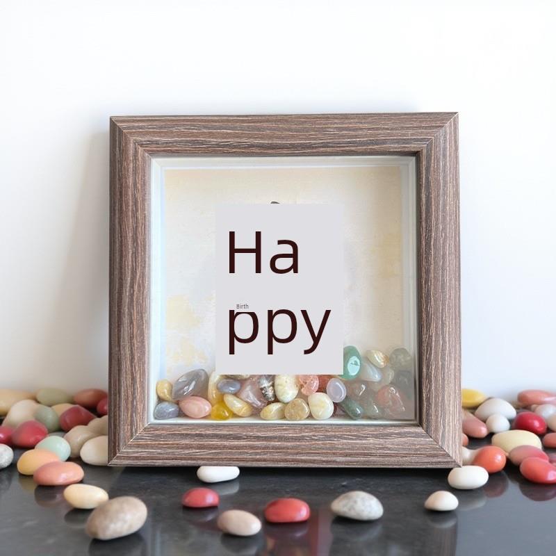 欢喜装饰画相框送天然五彩玉原石桌面正能量励摆件相框摆台礼品