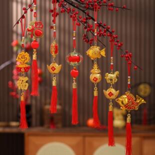 2026马年新年装饰新款盆栽绿植挂件富贵竹装扮过年摇钱树小挂片