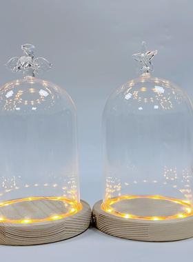 带灯玻璃罩原木卡扣 圣诞树爱心灯饰底座 天使兔子造型装饰摆件