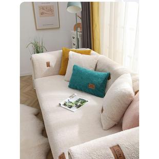 温暖毛绒 冬季 加厚羔羊绒沙发垫防滑皮革沙发套斯堪 纳维亚简单