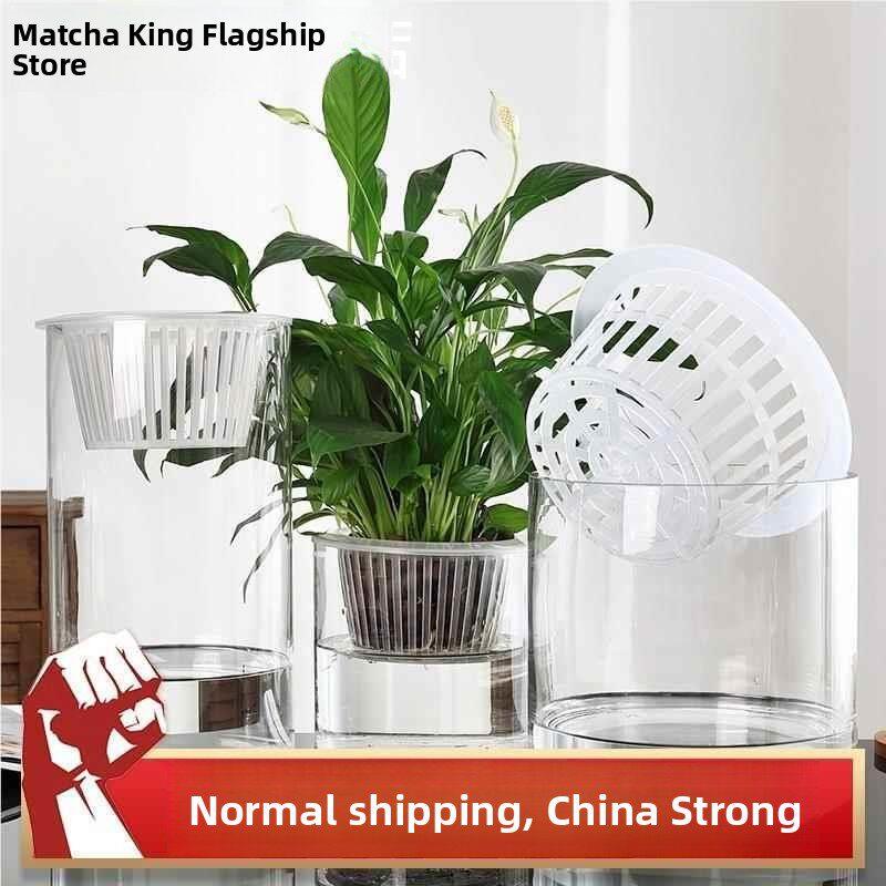 水培植物塑料瓶子透明直筒圆柱形花瓶简约绿萝花盆白掌水养缸容器