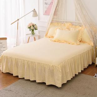 单件纯棉床套防滑罩纯色床单双人1.8米床罩 水洗棉全棉百褶床裙式