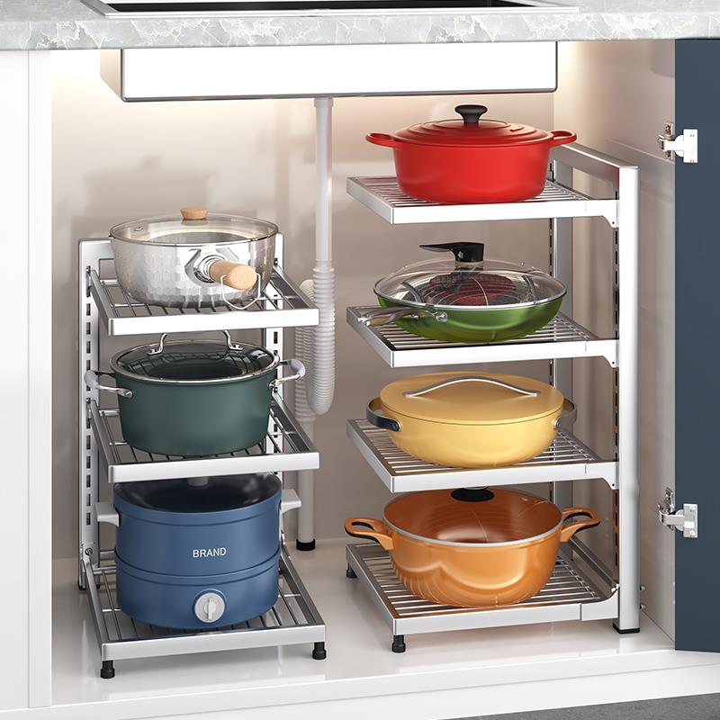 担心厨房乱糟糟！担心生锈吗？快用这款食品级304不锈钢锅具架