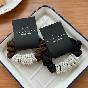 法式精致珍珠缠绕小肠发圈覆古森系气质扎马尾皮筋发圈缎面发圈女