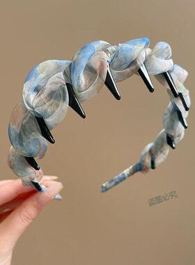 紫色褶皱波浪发箍女2025新款高颅顶显脸小发卡日常外戴压发捆头箍