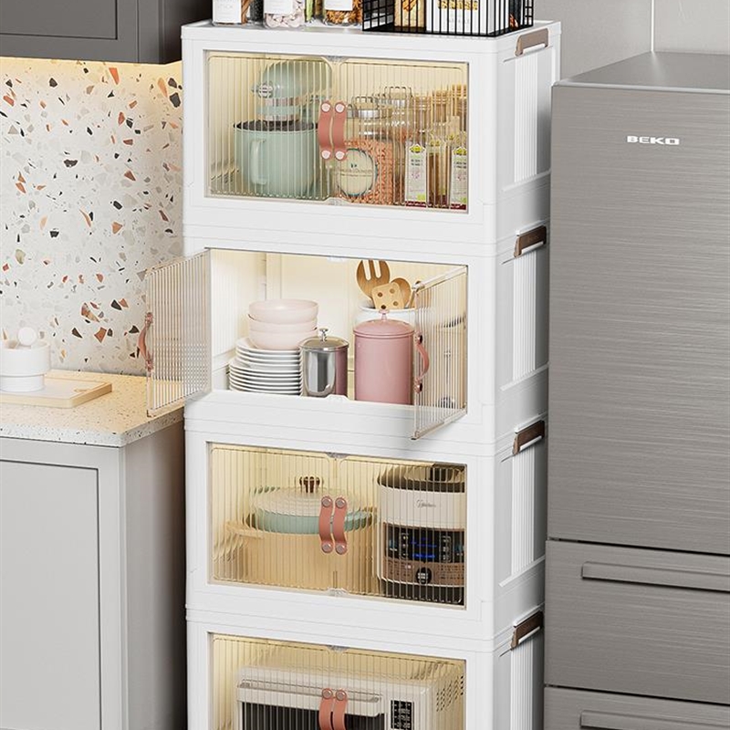 厨房置物架落地多层带轮双开门餐边柜可移动储物柜大容量收纳柜箱