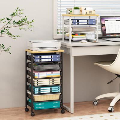 办公室文件收纳层架落地带轮可移动资料档案整理架大容量A4纸分层架办公室用品大全收纳盒书柜文件收纳筐置物