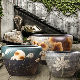 景德镇陶瓷大缸荷花睡莲锦鲤庭院养金鱼乌龟缸种树缸大号老式 水缸