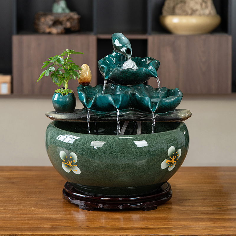 招财流水摆件陶瓷鱼缸开业礼物品高档茶室客厅公司办公室前台装饰