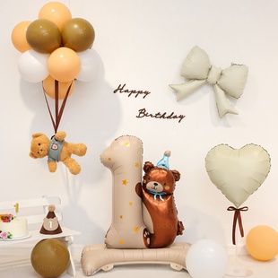ins风小熊一周岁生日气球场景布置装饰儿童宝宝拍照道具数字气球
