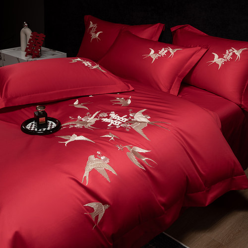 高端婚庆长绒棉刺绣结婚四件套