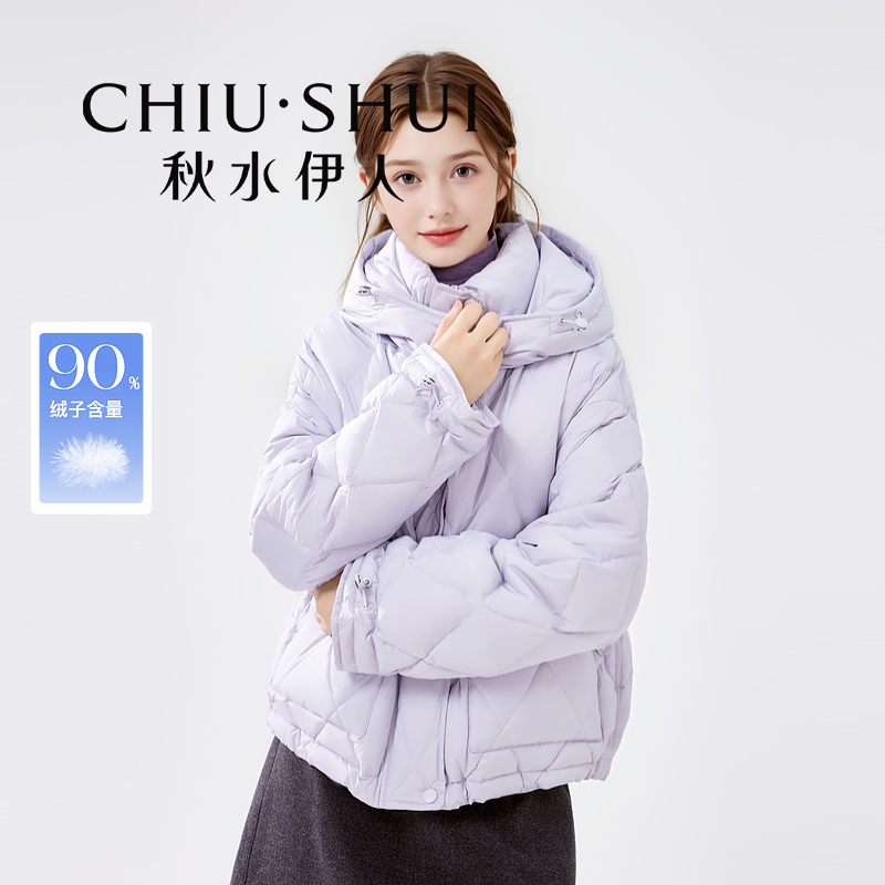 秋水伊人甜美连帽领羽绒服