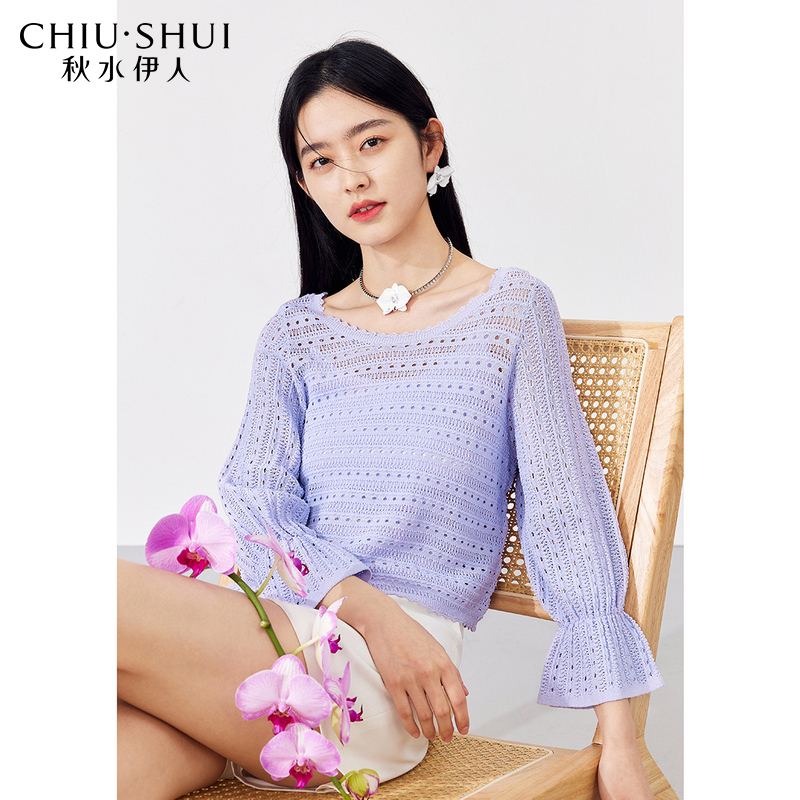 1.凉感冰丝纱线 2.七分喇叭袖3.微宽松版型