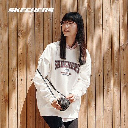 斯凯奇针织情侣卫衣复古美式学院风运动服休闲长袖套头衫L324U100